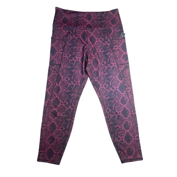Tahari Sport Cell Pocket High-Waisted Burgundy & Black Snake Print Leggings 1X - Picture 2 of 10